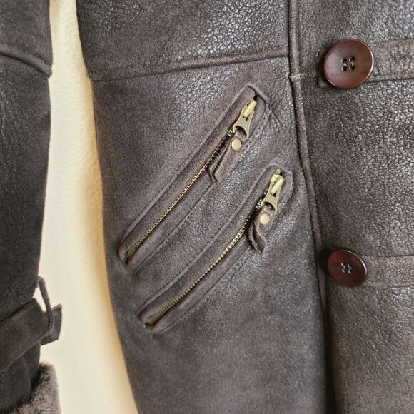 Aquascutum Women's M Brown Shearling Sheepskin Double Breasted Coat - Picture 15 of 16